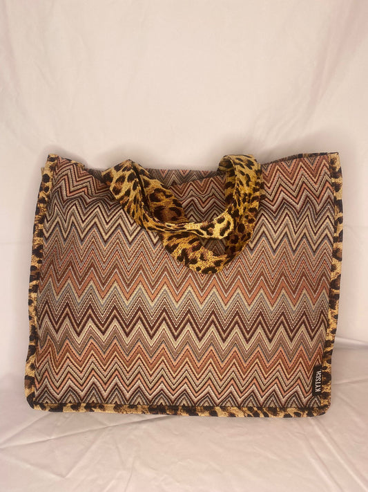 Kytsch strandtas zigzag beige panter